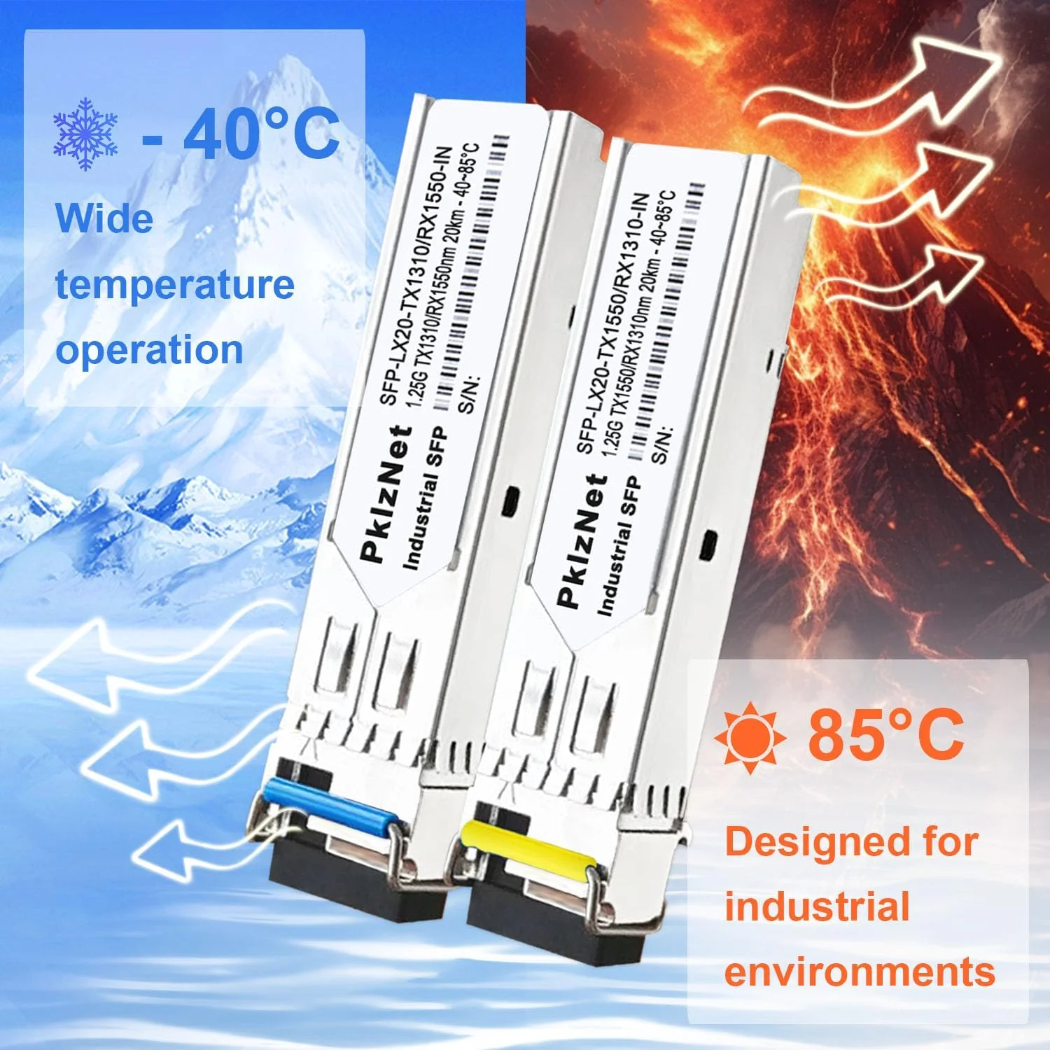 4 عدد ماژول فیبر نوری تک حالته صنعتی 1.25G BIDI SFP، فرستنده و گیرنده شبکه LX SM1310nm 1550nm 20km DDM، رابط LC Simplex