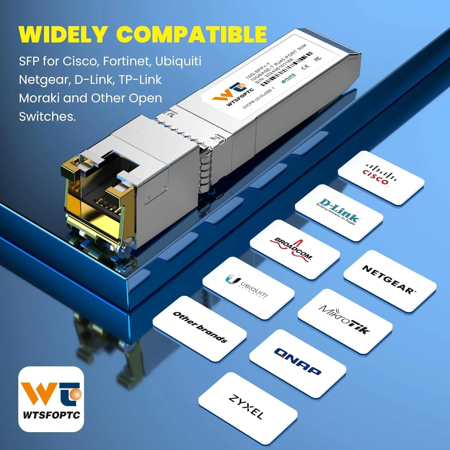 فرستنده و گیرنده 10G SFP+ به RJ-45، ماژول مسی SFP+ CAT6a با سرعت 1.25/2.5/5/10G-T، مذاکره خودکار، تا 30 متر، برای سیسکو، مراکی، تی پی-لینک، میکروتیک، نت گیر و غیره