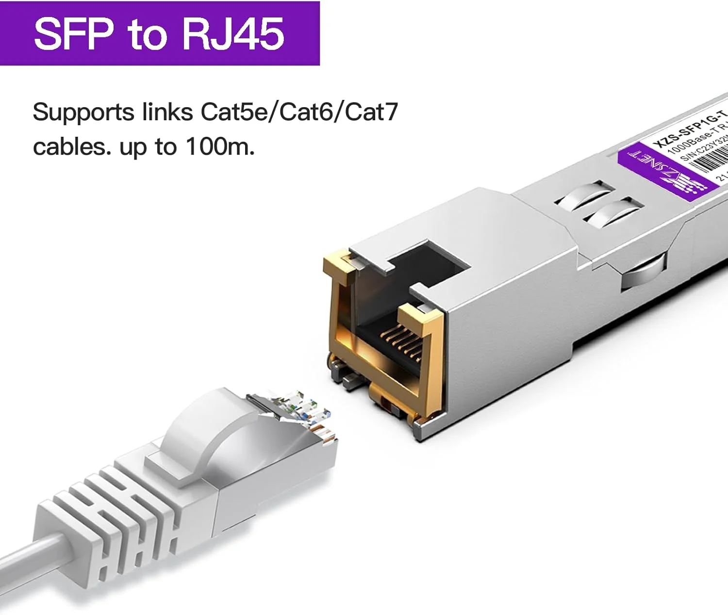 فرستنده و گیرنده 1000BASE-T SFP، SFP به RJ45، ماژول 1.25G Copper SFP به اترنت سازگار با Cisco GLC-T/SFP-GE-T، Ubiquiti UniFi UF-RJ45-1G، Mikrotik، Meraki، Netgear، D-Link و غیره، بسته 1 عددی
