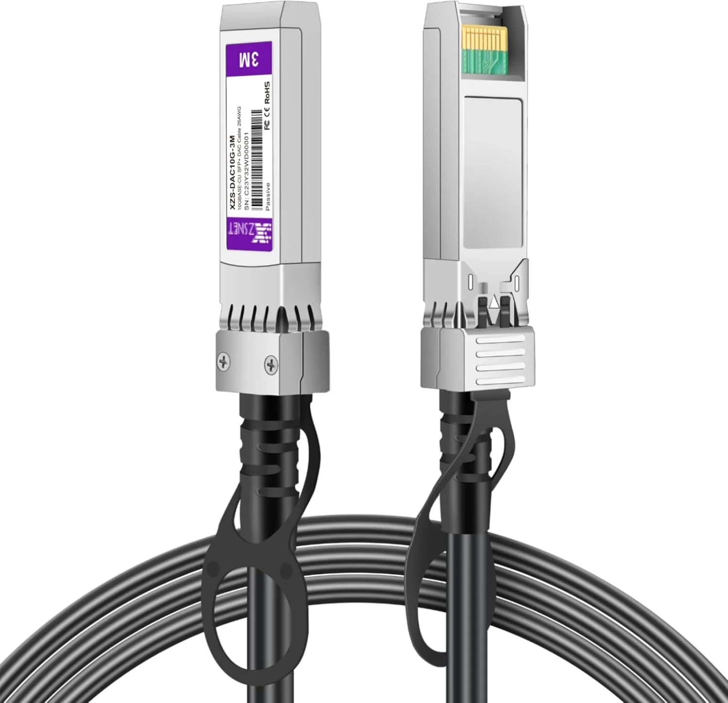 کابل SFP+ به SFP+ 10G، طول 3 متر، 26AWG، کابل مسی Twinax Passive Direct Attach Copper DAC 10GBASE-CU برای سیسکو SFP-H10GB-CU3M، یوبیکیوتی UACC-DAC-SFP10-3M، مراکی، نت گیر و غیره | موجود در طول های 0.5 تا 7 متر