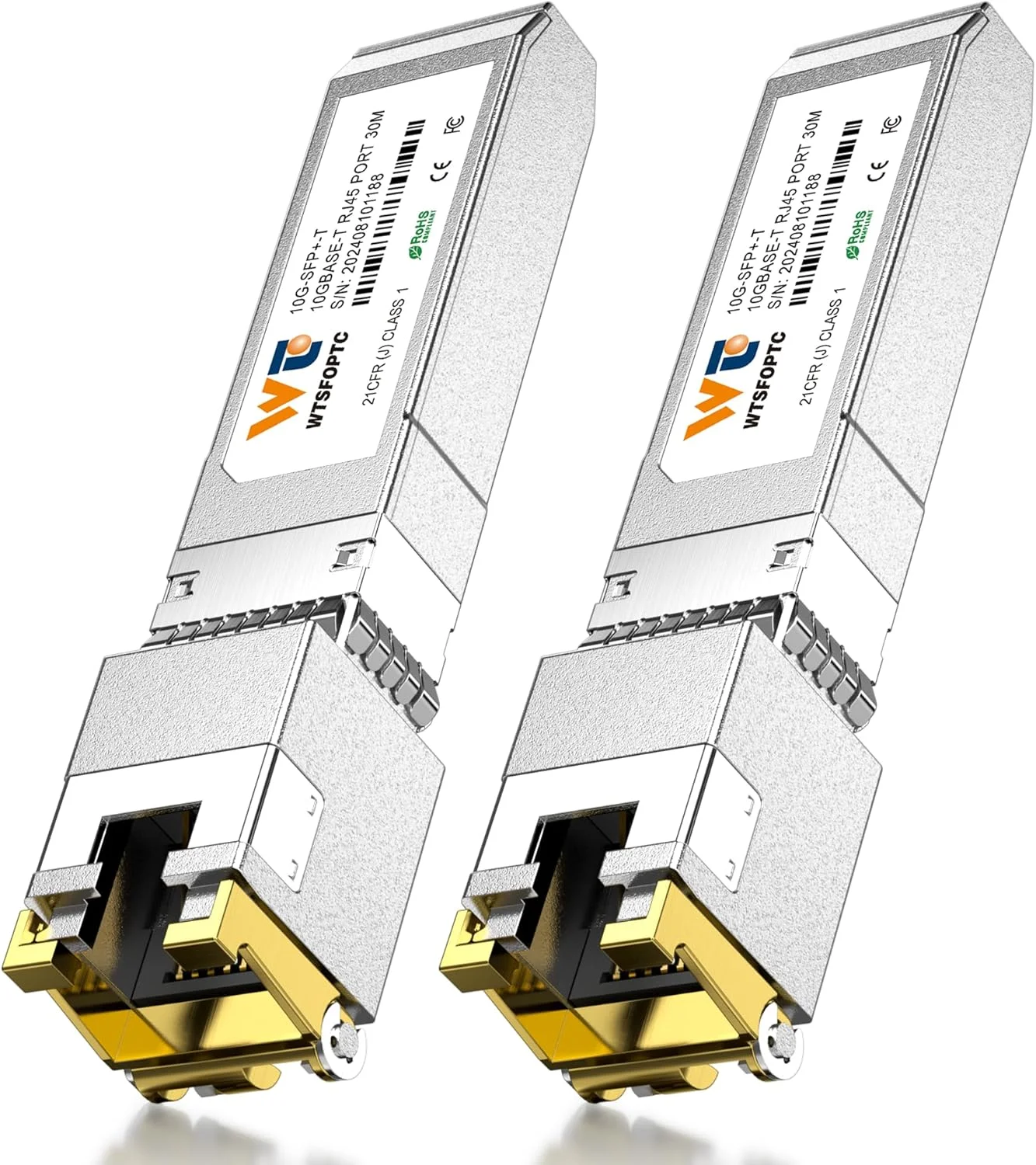 فرستنده و گیرنده 10GBase-T SFP+ به RJ-45، ماژول اترنت مسی 10Gbe SFP+ CAT6a، تا 30 متر، برای سیسکو SFP-10G-T-S، Fortinet، TP-Link و غیره (بسته 2 عددی)