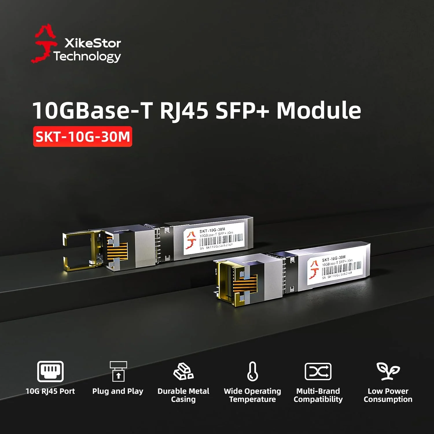 فرستنده و گیرنده 10GBase-T SFP+ به RJ45، ماژول 10G Copper SFP+ به اترنت، تا 30 متر، Plug and Play، سازگار با سیسکو، مراکی، یوبیکویتی، Fortinet، میکروتیک، نت گیر، TP-Link و غیره