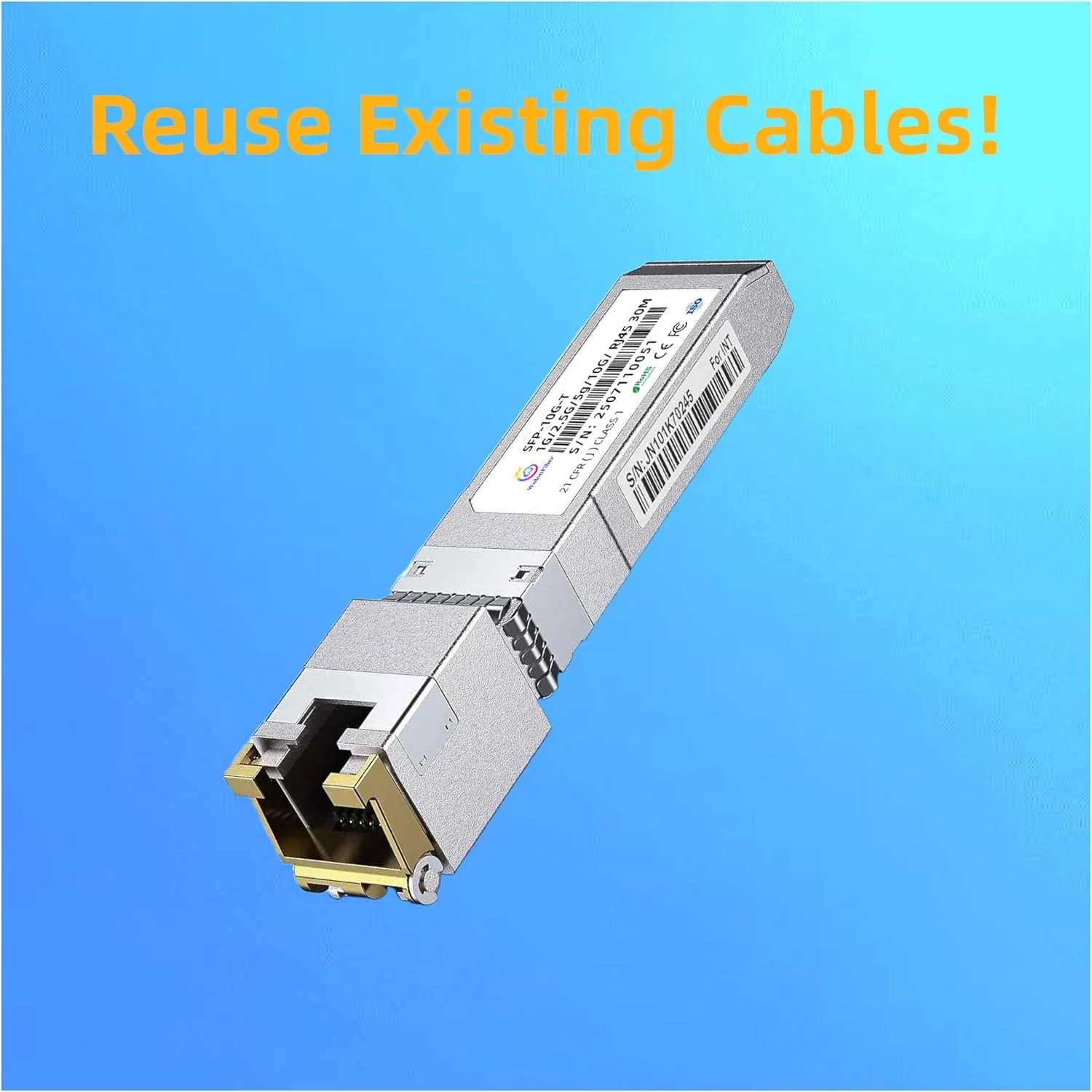 مبدل 1G/2.5G/5G/10G SFP+ به RJ45 تا 30 متر، ماژول اترنت مسی 10 گیگابیتی SFP+ CAT.6a/7 برای سیسکو SFP-10G-T-S، یوبیکیوتی UF-RJ45-10G، مراکی، تی پی-لینک، نت گیر و غیره