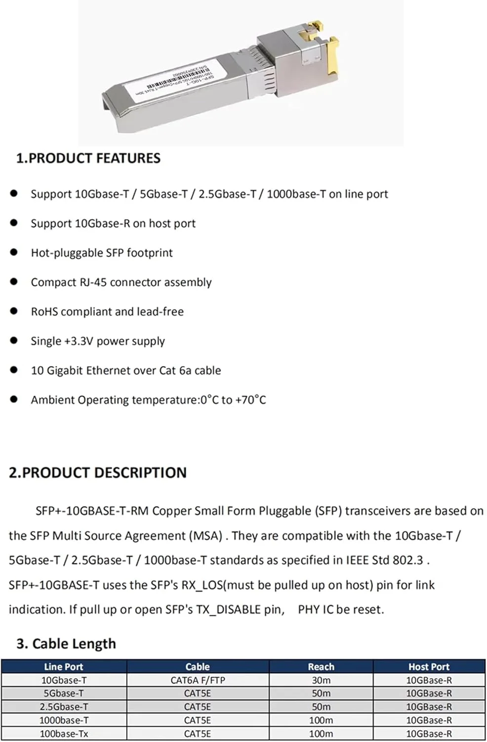 ماژول مسی 10G SFP+ وی‌پان‌دِو برای روتر Banana Pi BPI-R4 OpenWRT، SFP به RJ45، سازگار با پورت آنلاین 10Gbase-T/5Gbase-T/2.5Gbase-T/1000base-T، بسته‌ی 1 عددی (ماژول مسی 10G SFP+)