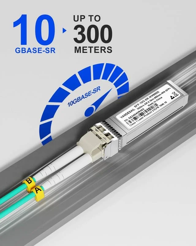 بسته 2 عددی فرستنده و گیرنده 10GBase-SR SFP+ LC، ماژول SFP چند حالته 850 نانومتری SFP 10G، تا 300 متر سازگار با Ubiquiti UniFi UF-MM-10G و غیره (همراه با یک کابل فیبر نوری lc به lc)