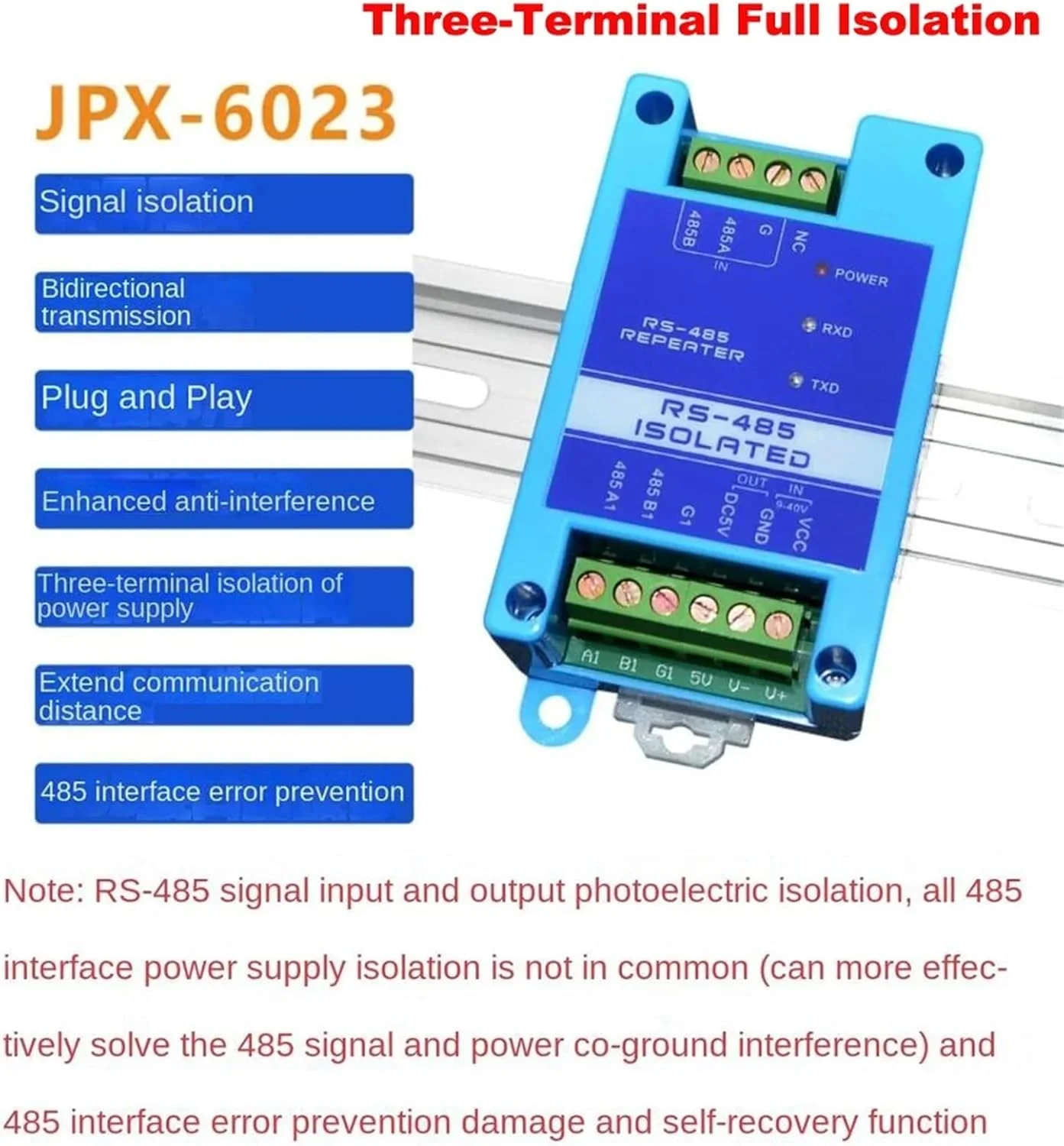 تکرار کننده RS485 ایزوله شده صنعتی سه ترمیناله، تقویت کننده سیگنال و محافظت در برابر تداخل (آداپتور JPX6025 y)