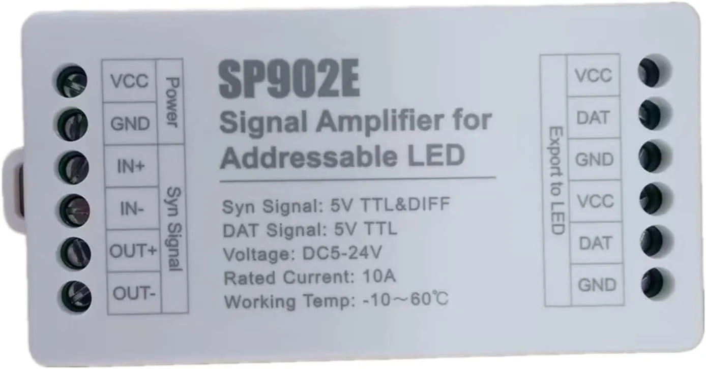 تکرار کننده تقویت کننده سیگنال SPI مدل SP902E مناسب برای نوار LED پیکسلی IC آدرس پذیر WS2812 WS2811 WS2813 RGB و پنل ماتریس قابل برنامه ریزی