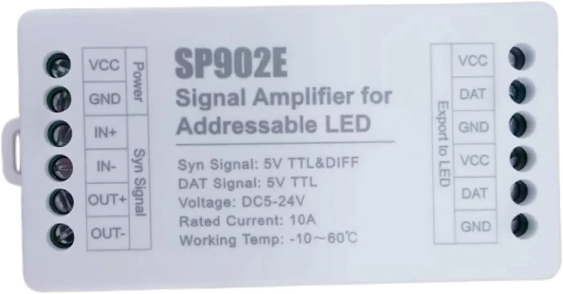 تکرار کننده تقویت کننده سیگنال SPI مدل SP902E مناسب برای نوار LED پیکسلی IC آدرس پذیر WS2812 WS2811 WS2813 RGB و پنل ماتریس قابل برنامه ریزی تکرار کننده تقویت کننده سیگنال SPI مدل SP902E مناسب برای نوار LED پیکسلی IC آدرس پذیر WS2812 WS2811 WS2813 RGB و پنل ماتریس قابل برنامه ریزی