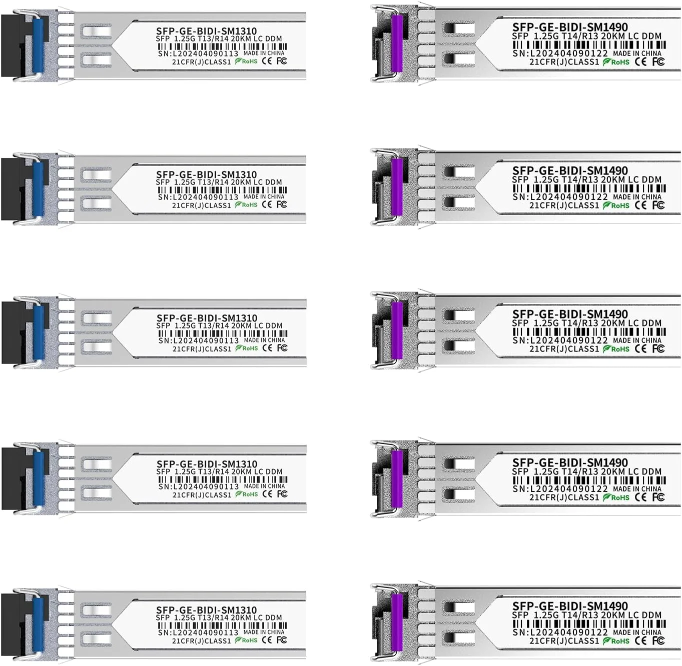 ماژول فرستنده و گیرنده فیبر نوری BiDi SFP با سرعت 1.25G، 1000BASE-BX-D، LC سیمپلکس تک حالته، Tx/Rx 1490nm/1310nm، DDM، SMF، سازگار با سیسکو، یوبیکیوتی/یونی‌فای، میکروتیک، تی‌پی-لینک و غیره، تا 20 کیلومتر