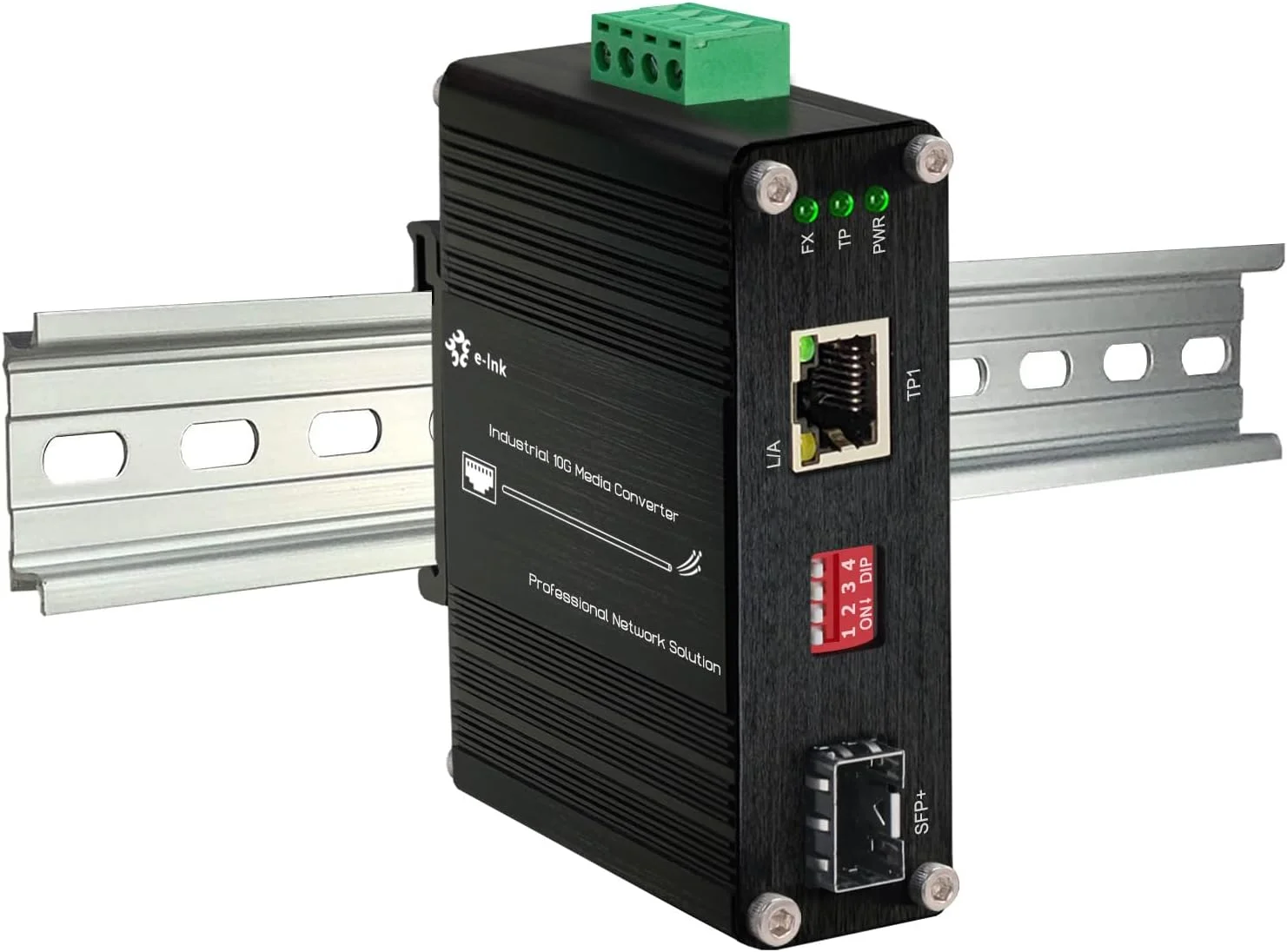 مبدل رسانه فیبر صنعتی 10G مینی 10GBase-X SFP+ فرستنده و گیرنده فیبر نوری Cooper به SFP+ 12-48V DC مبدل اترنت 10 گیگابیتی DIN Rail