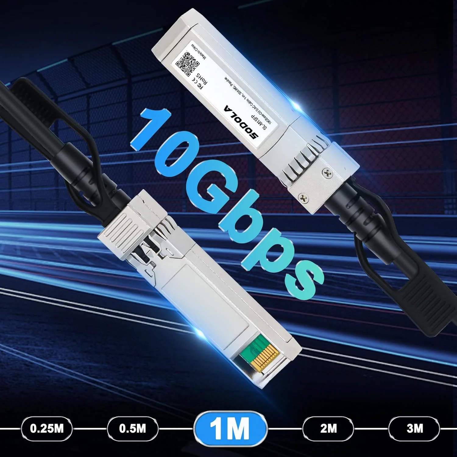 کابل Twinax داک SODOLA SFP+، کابل پسیو مسی اتصال مستقیم 10G SFP+ به SFP+ برای سیسکو SFP-H10GB-CU1M، Meraki MA-CBL-TA-1M، Ubiquiti UniF، D-Link، Fortinet، 1 متری (3.3 فوت)