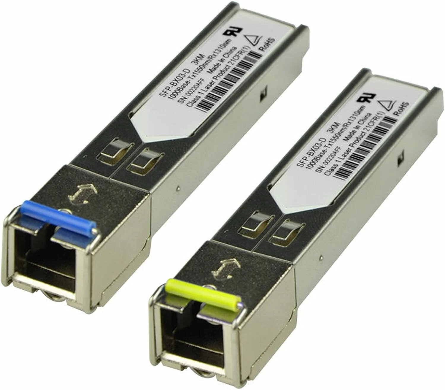 ماژول فرستنده و گیرنده فیبر نوری سینگل مود 1.25G با کانکتور SC Simplex، دو طرفه 1310nm/1550nm، برد 3 کیلومتر مدل SFP-BX03-D (دو عدد)