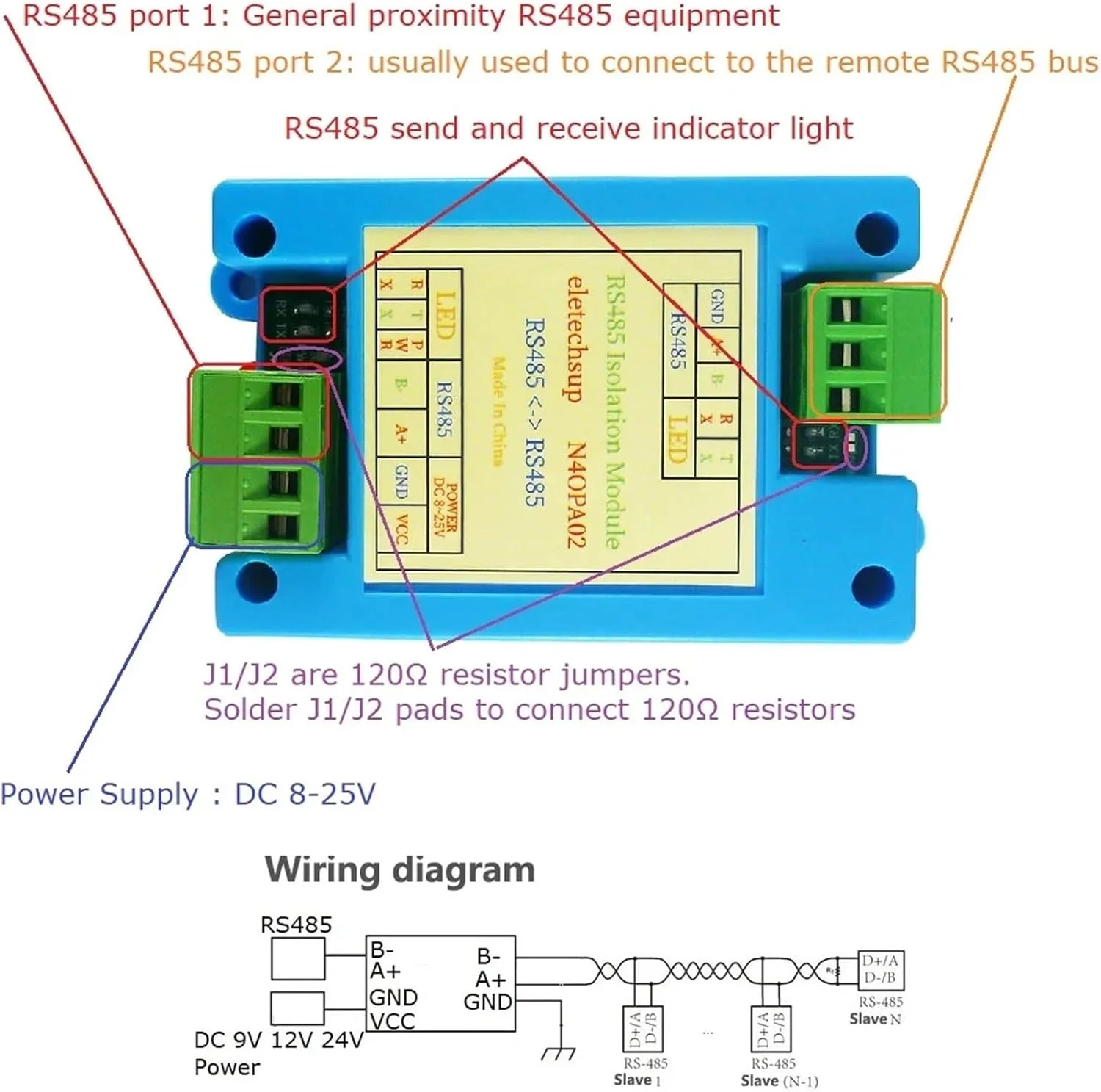 ماژول تقویت کننده تکرار کننده سیگنال ایزولاتور فعال RS485، انطباقی 150KBPS