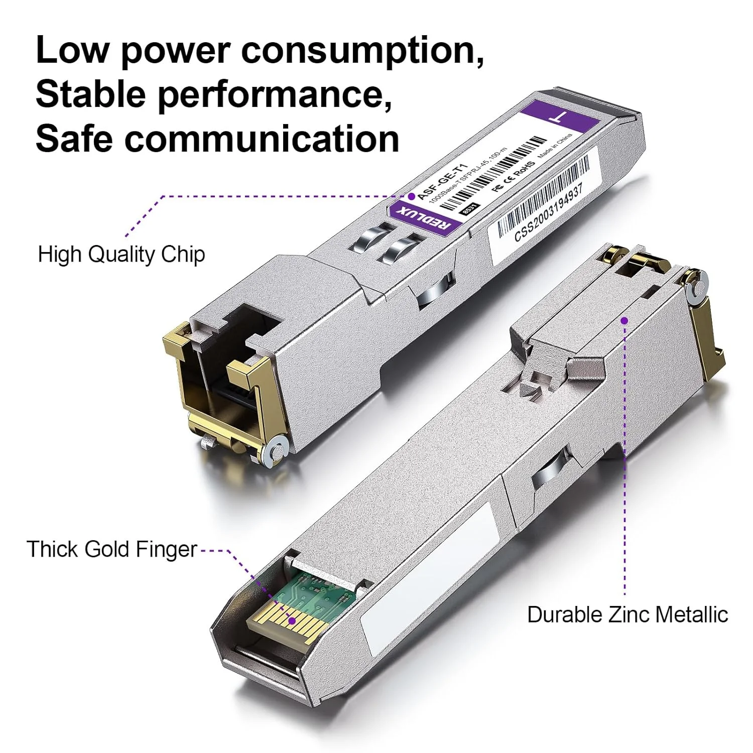 ماژول 𝗥𝗘𝗗𝗟𝗨𝗫 𝟭𝗚 𝗦𝗙𝗣 به 𝗥𝗝𝟰𝟱، کانکتور CAT.5e RJ45، تا 100 متر، فرستنده و گیرنده مسی 1000Base-T سازگار با Cisco SFP-GE-T، Ubiquiti UF-RJ45-1G، Meraki، Fortinet، TP-Link و غیره