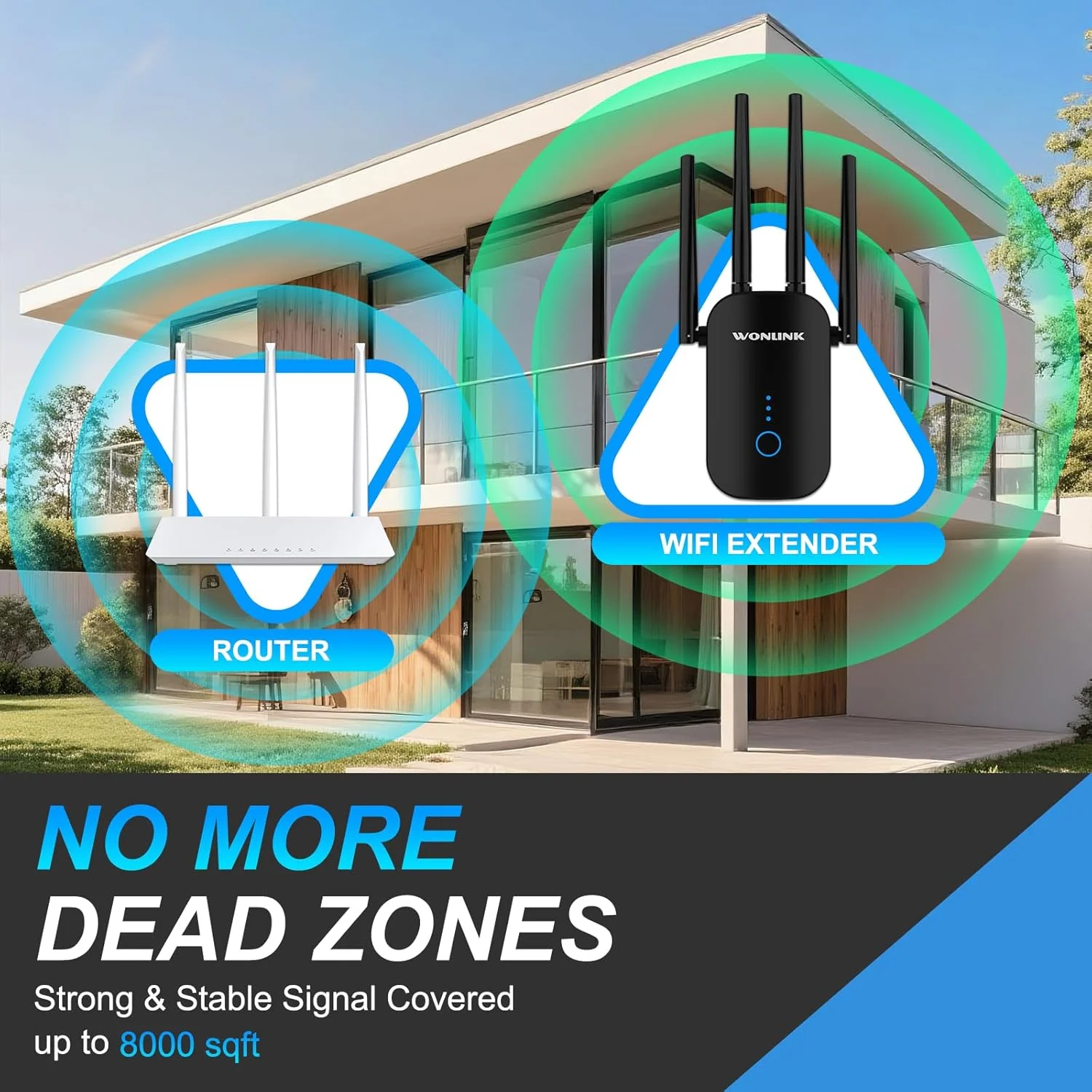 تقویت کننده سیگنال وای فای 1200 مگابیت بر ثانیه، پوشش دهی تا 5000 فوت مربع، تکرار کننده وای فای دو بانده، تقویت کننده های وای فای 4 آنتن، توسعه دهنده محدوده وای فای 2.4 گیگاهرتز و 5.8 گیگاهرتز 802.11ac (مشکی)