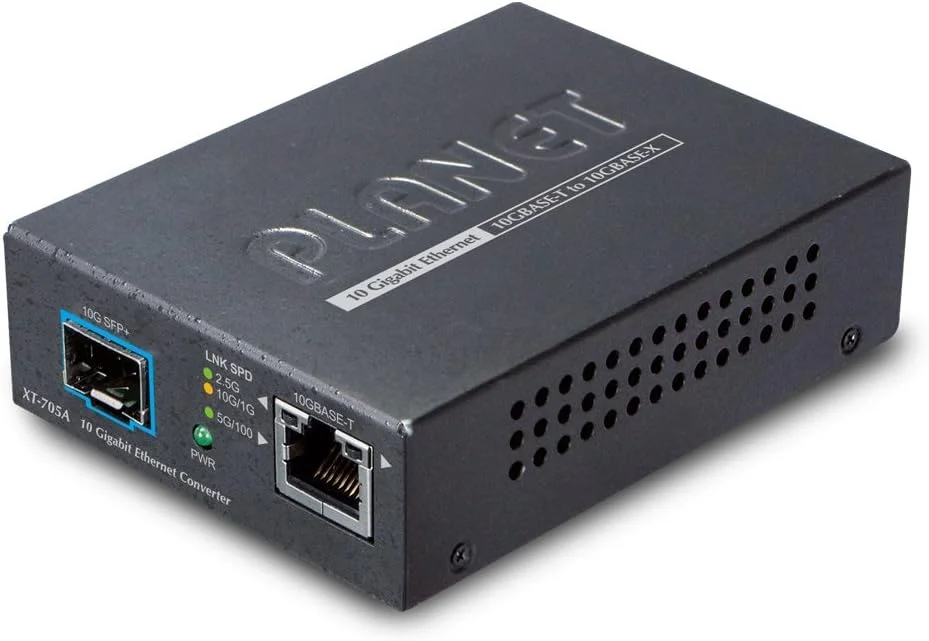 مبدل رسانه مسی به فیبر نوری ۱۰GBASE-X SFP+ مدل XT-705A با آداپتور - پشتیبانی از سرعت‌های ۱۰G/5G/2.5G/1G/100M