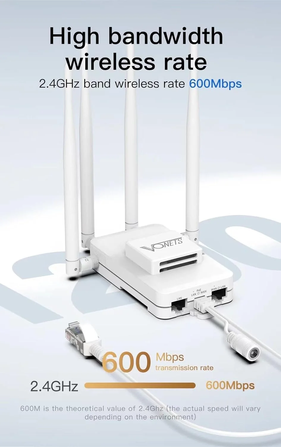 پل ارتباطی گیگابیتی وای فای 2.4 گیگاهرتز VONETS، روتر بی‌سیم، تکرار کننده اترنت، آداپتور وای فای RJ45، توسعه دهنده برد بلند، 3 گیگابیت POE/DC مناسب برای دستگاه های شبکه IoT صنعتی 600 مگابیت بر ثانیه VAR600-H