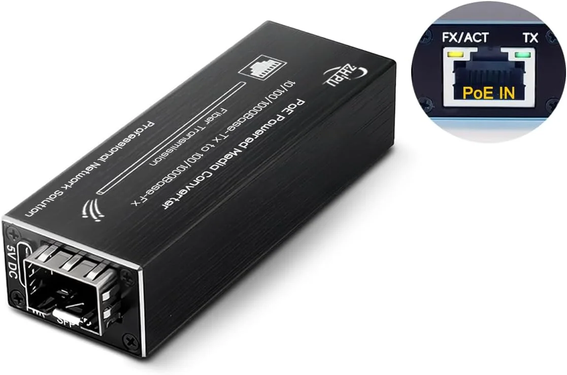 مبدل رسانه گیگابیتی PoE، 10/100/1000TX به فیبر SFP، پشتیبانی از 120 کیلومتر، SFP چند حالته/تک حالته، منبع تغذیه دوگانه (Type-C DC یا IEEE 802.3at PoE+)، برای نظارت تصویری IP، توسعه شبکه