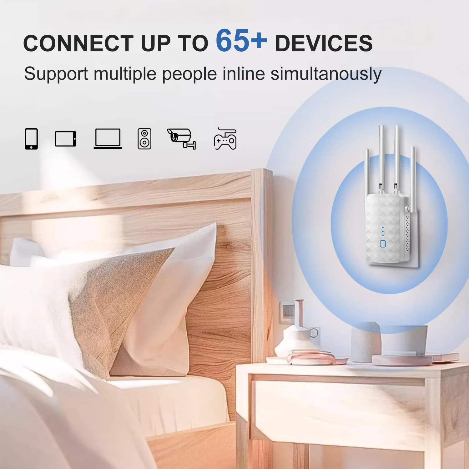 تقویت کننده سیگنال WiFi برای خانه - 1200 مگابیت در ثانیه دو بانده، پوشش 12850 فوت مربع و 108 دستگاه، تقویت کننده اینترنت دوربرد با پورت اترنت، سفید