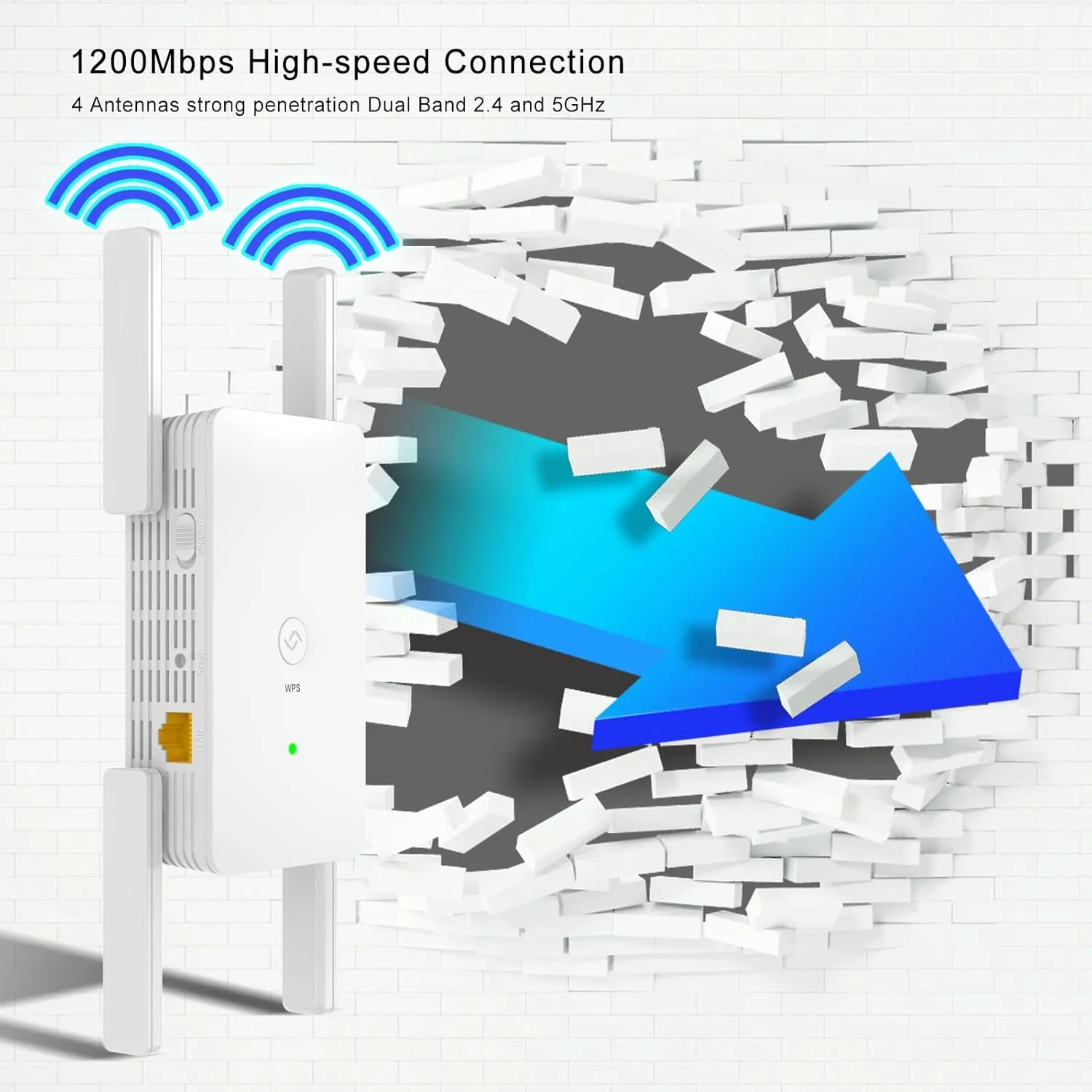 تقویت کننده وای فای - پوشش تا 790 متر مربع، 50 دستگاه، 1200 مگابیت بر ثانیه، دو بانده 5G 2.4G، تقویت کننده سیگنال وای فای برای خانه، توسعه دهنده اینترنت