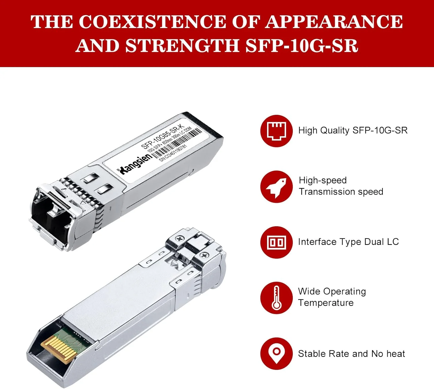 ماژول SFP+ LC چند حالته 10G، فرستنده و گیرنده فیبر 10GBase-SR، 10G 850nm MMF تا 300 متر، سازگار با سیسکو، یوبیکیوتی، میکروتیک، دی-لینک، نت گیر، کیونپ، لینکسیس و غیره (بسته 10 عددی)