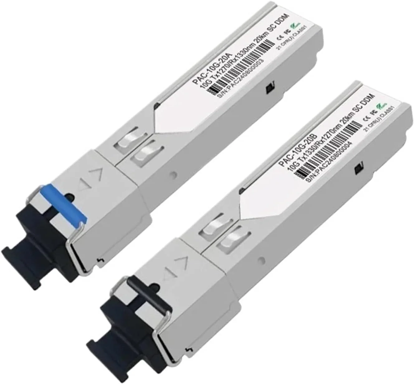 ماژول فیبر نوری سینگل مود 10G SFP+ SC سیمپلکس 20 کیلومتر 1270/1330 نانومتر (یک جفت)