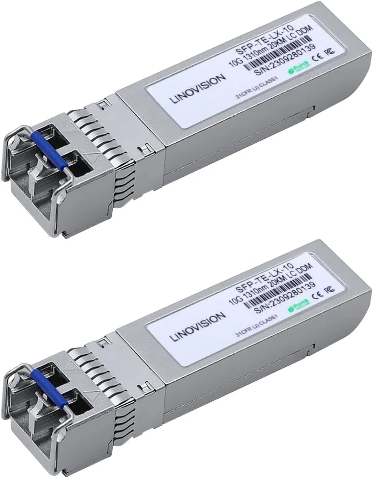 فرستنده و گیرنده نوری دو طرفه LINOVISION 10GBase-ER BIDI SFP+، 1310 نانومتر SMF، تا 10 کیلومتر، اتصال دهنده LC دوبلکس، فرستنده و گیرنده نوری دو طرفه 10 گیگابیت بر ثانیه BIDI SFP+ برای سوئیچ های POE با پورت 10G SFP