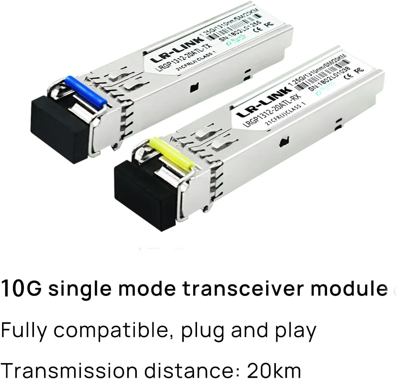 LRXP1310-10ATL (TX/RX) یک جفت ماژول فرستنده و گیرنده اترنت یک طرفه 10GbE SFP+ فیبر SMF فرستنده و گیرنده 1310 نانومتر 10 کیلومتر