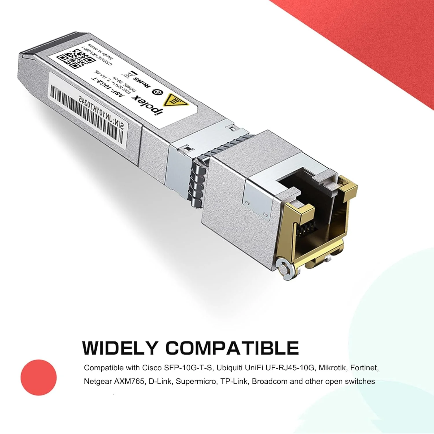 ماژول SFP+ به RJ45 10Gb آیپولکس، پشتیبانی از ماژول RJ45 SFP+ با سرعت‌های 1G/2.5G/5G/10GBase-T، سازگار با سیسکو SFP-10G-T، یوبیکیوتی UACC-CM-RJ45-MG، میکروتیک، نت‌گیر، تی‌پی-لینک، دی-لینک و غیره، تا 30 متر