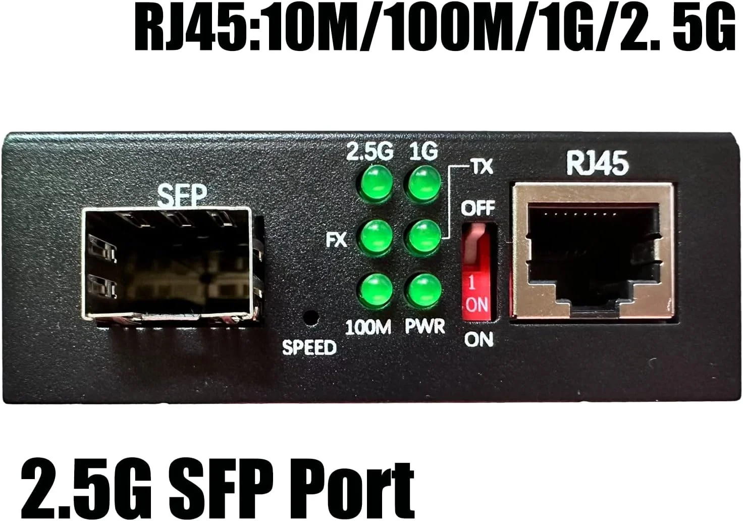 مبدل رسانه ای فرستنده و گیرنده پورت SFP ایزو 2.5G، محدوده 20 کیلومتر SM، RJ45 100M/1000M/2.5G انطباقی، دوطرفه کامل/نیمه دوطرفه، پورت TTL داخلی، همچنین با استیک های GPON SFP ONU 2.5G/1G مانند 5671A و G-010S-P و غیره کار می کند.