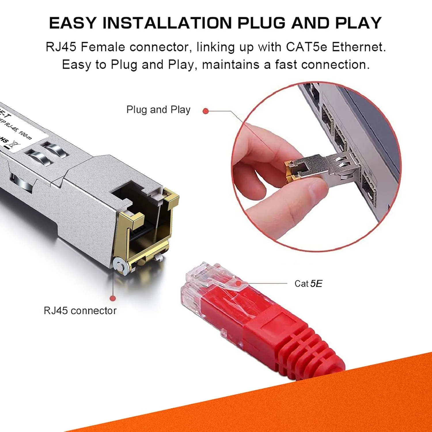 فرستنده و گیرنده SFP به RJ45 مسی گیگابیتی ipolex برای HPP Aruba J8177B/J8177C، مینی GBIC 1000Base-T، ماژول SFP مسی 1.25G SFP-T (CAT5e، 100 متر)