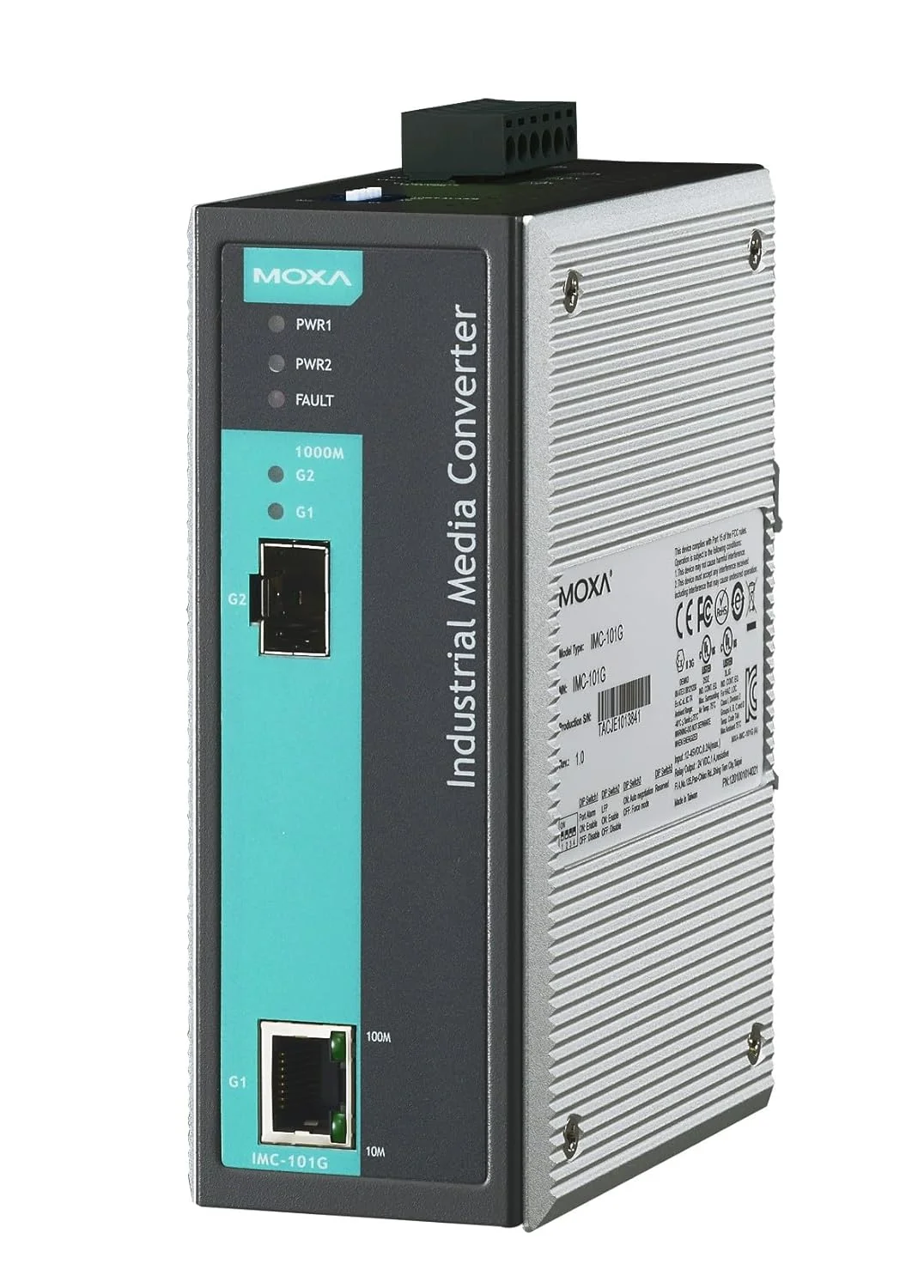 مبدل رسانه ای صنعتی MOXA IMC-101G 10/100/1000BaseTX به 1000BaseSX/LX/LHX/ZX، SFP.