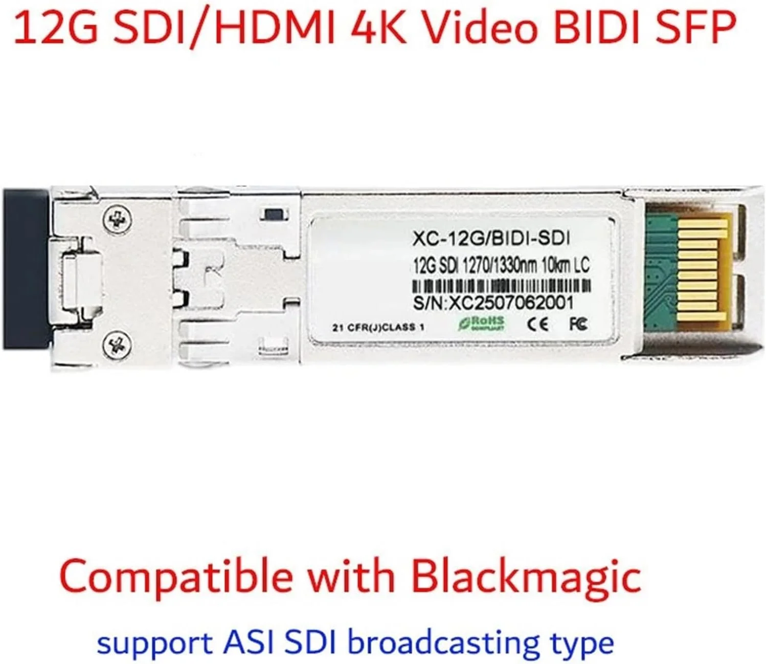 ماژول فرستنده و گیرنده فیبر دوگانه پرسرعت SFP 12G-SDI/SD-SDI برای ویدئوهای 4K - سازگار با BMD Yellowbrick (20KM 5 عدد)