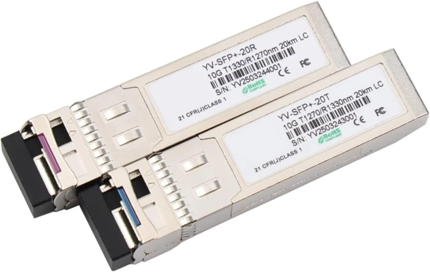 ماژول فرستنده و گیرنده سازگار با D-Link DEM-436XT-BXD، SFP+ 10G با کانکتور LC، مسافت 10، 20، 40، 60، 70، 80 و 100 کیلومتر، طول موج 1270/R1330 نانومتر (2 جفت 20 کیلومتر)