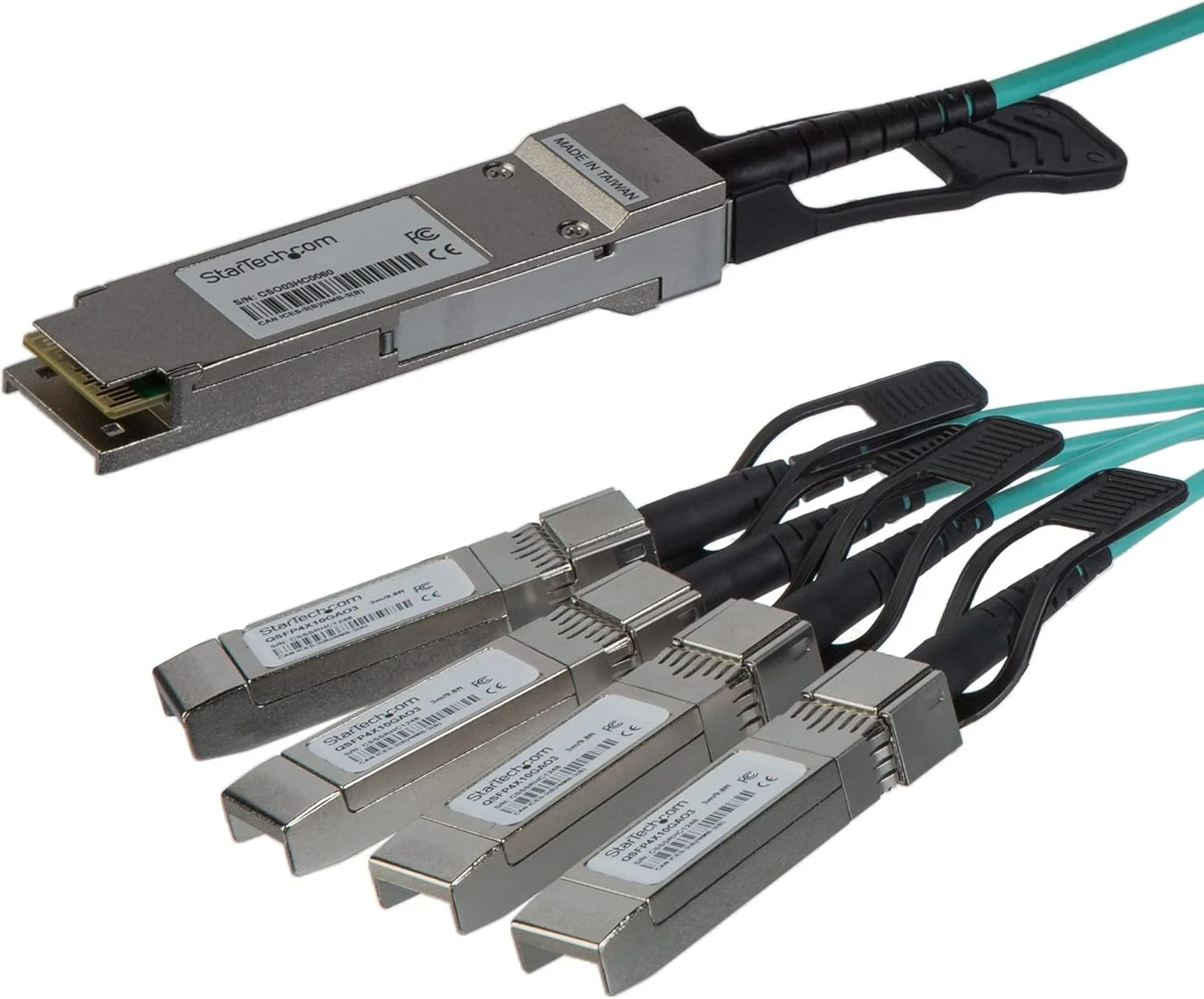 کابل بریک اوت StarTech.com AOC برای Cisco QSFP-4X10G-AOC10M-15m/49ft 40G 1x QSFP+ به 4x SFP+ AOC - ماژول فرستنده و گیرنده فیبر نوری فعال QSFP Plus - C9300 C3850 (QSFP4X10AO15)