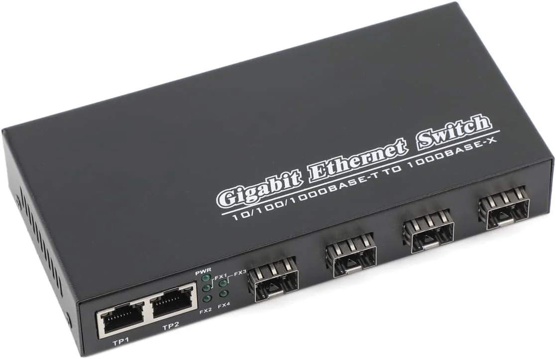 مبدل رسانه گیگابیتی SFP - دارای 4 پورت SFP به 3 پورت فرستنده و گیرنده RJ45، سوئیچ فیبر نوری 10/100/1000M با ماژول SC SFP با برد 3KM/20KM (تک)