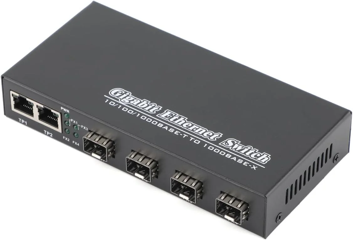 مبدل رسانه گیگابیتی SFP - دارای 4 پورت SFP به 3 پورت فرستنده و گیرنده RJ45، سوئیچ فیبر نوری 10/100/1000M با ماژول SC SFP با برد 3KM/20KM (تک)