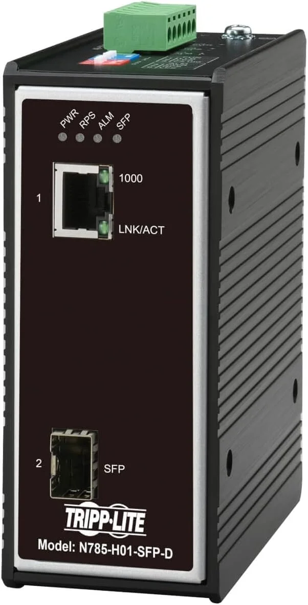 مبدل رسانه ای اترنت به فیبر نوری صنعتی Tripp Lite، SFP به RJ45، 10/100/1000 مگابیت بر ثانیه، محفظه IP30، منبع تغذیه DC (N785-I01-SFP-D)