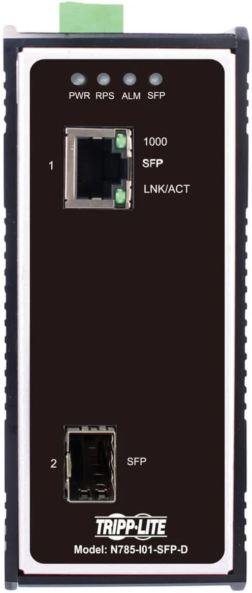مبدل رسانه ای اترنت به فیبر نوری صنعتی Tripp Lite، SFP به RJ45، 10/100/1000 مگابیت بر ثانیه، محفظه IP30، منبع تغذیه DC (N785-I01-SFP-D)