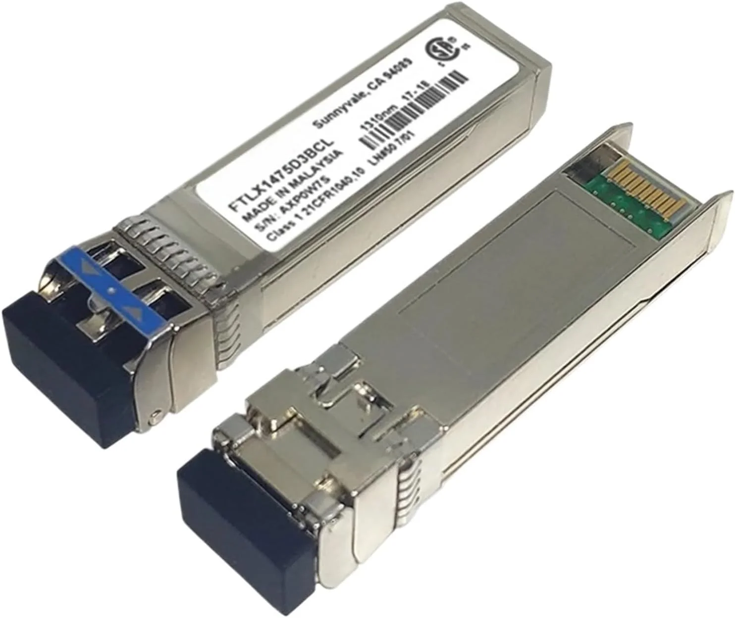 یک عدد ماژول فیبر نوری SFP 10GB با برد 10 کیلومتر مدل FTLX1471D3BCL، FTLX1471D3BTL، FTLX1475D3BCL، FTLX1475D3BTL سازگار و یونیورسال (FTLX1475D3BTL)