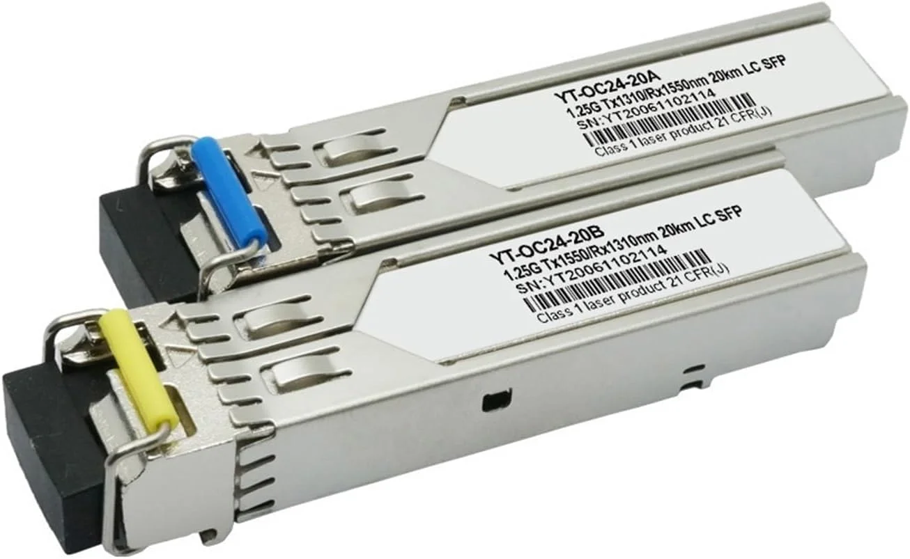 ماژول فرستنده و گیرنده SFP 1000BASE-BX 1.25g SFP Tx1310nm/Rx1550nm 20km LC سازگار، دو طرفه (یک جفت 20 کیلومتر)