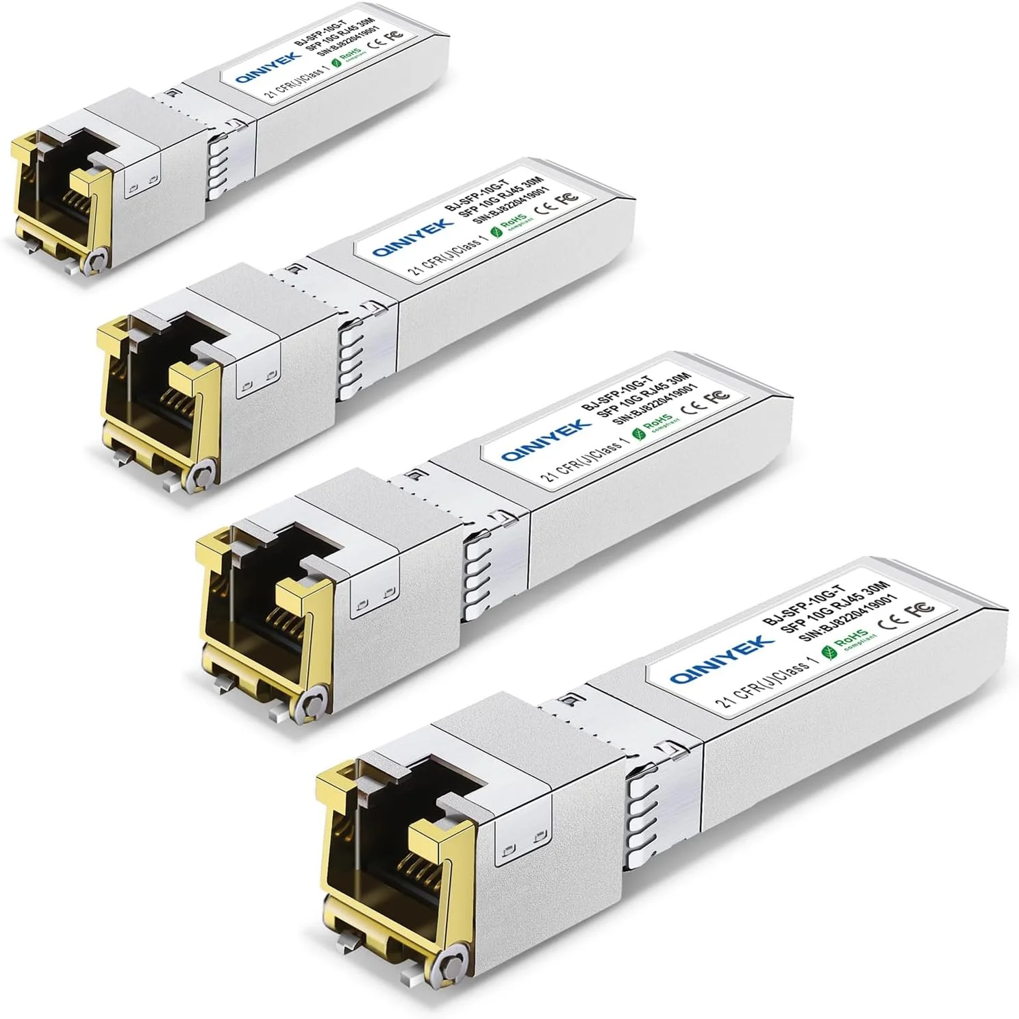 ماژول 4 عددی SFP+ به RJ45 10Gb، فرستنده و گیرنده شبکه کامپیوتری 10Gbase-T سازگار با سیسکو، یوبیکیوتی، یونی‌فای، دی-لینک، مراکی، نت‌گیر، اترنت 10Gb SFP+ CAT.6a/7، 30 متر