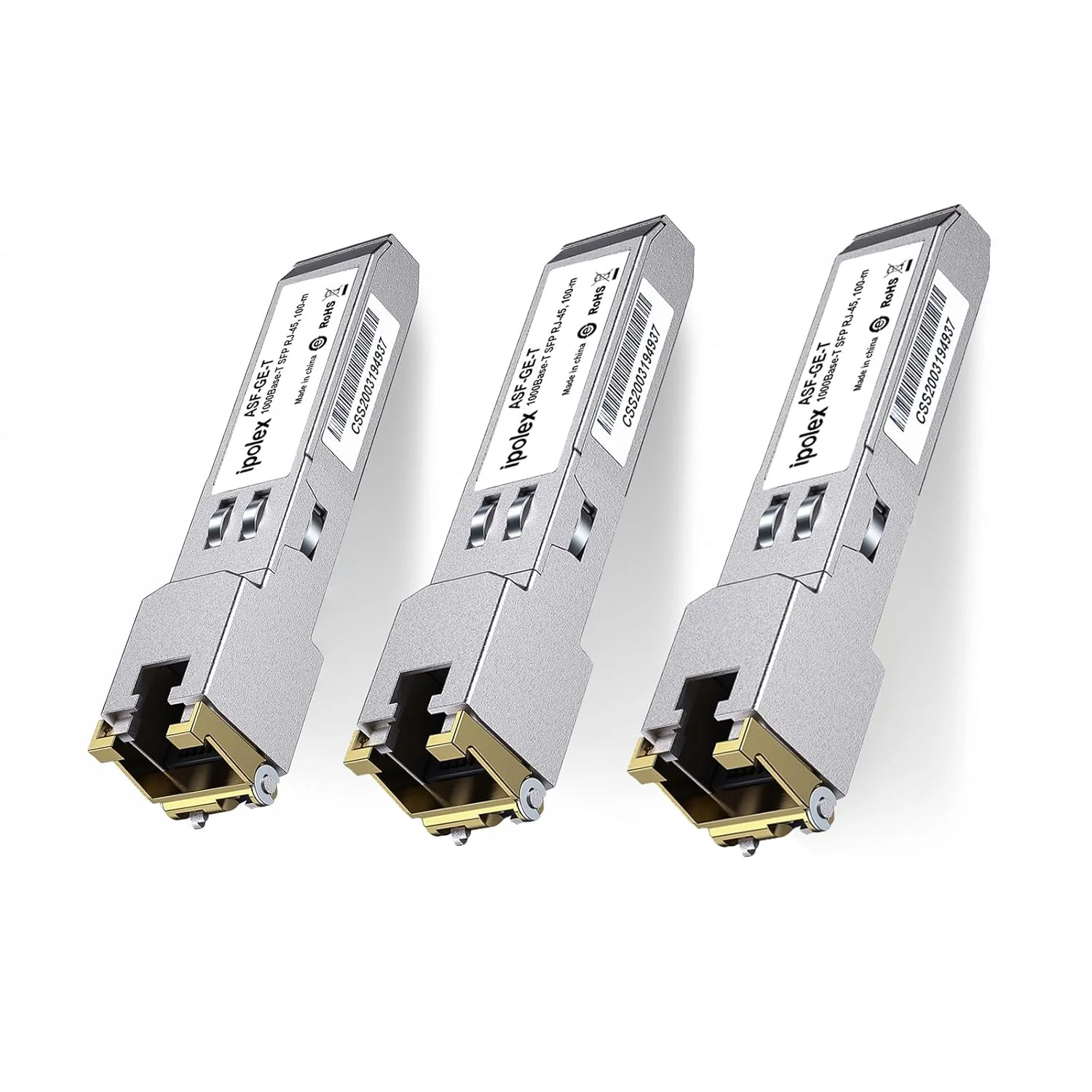 مجموعه 2 عددی فرستنده و گیرنده مسی SFP به RJ45 گیگابیتی ipolex و 1 عدد ماژول مسی SFP به RJ45 با سرعت 1.25G