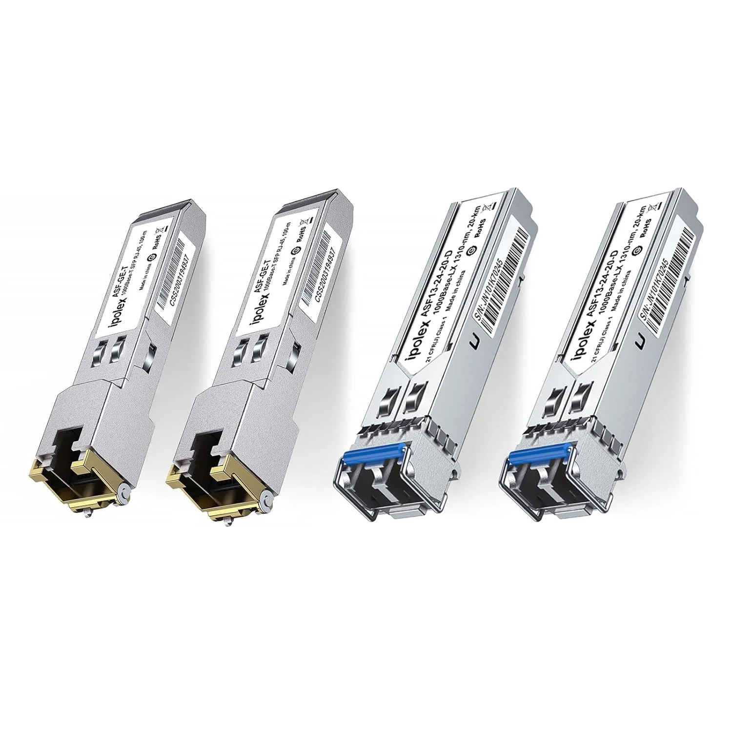 بسته 2 عددی فرستنده و گیرنده مسی گیگابیتی SFP به RJ45 ipolex و بسته 2 عددی ماژول 1.25G SFP SX