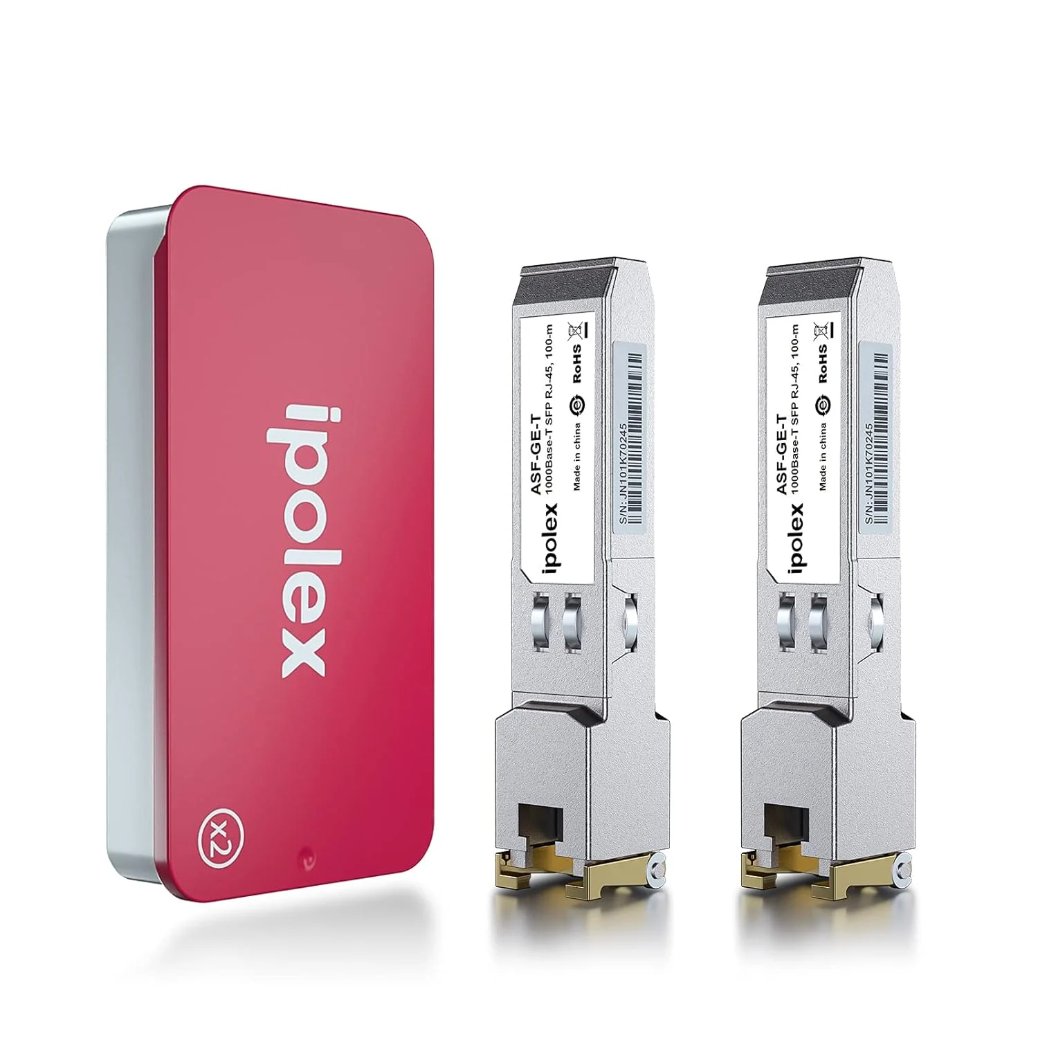 مجموعه 2 عددی فرستنده و گیرنده مسی SFP به RJ45 گیگابیتی ipolex و 1 عدد ماژول مسی SFP به RJ45 با سرعت 1.25G
