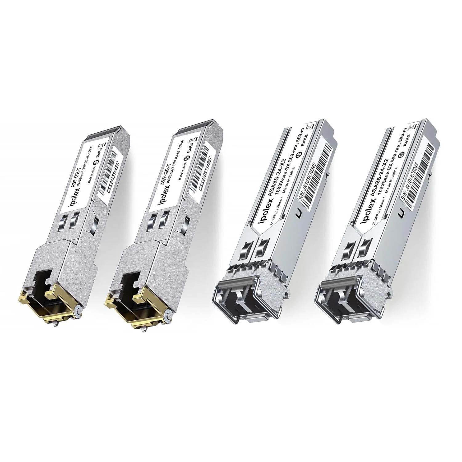 دو عدد ماژول آی‌پلکس گیگابیتی SFP به RJ45 مسی و دو عدد ماژول 1000Base-LX SFP
