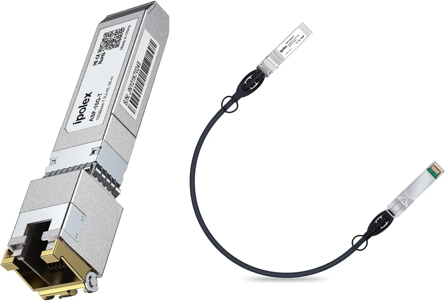 فرستنده و گیرنده 1.25/2.5/5/10G SFP+ به RJ45 و کابل 10G DAC به طول 0.5 متر - مشکی