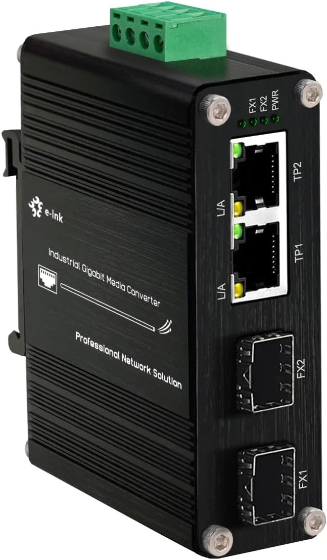 مبدل رسانه گیگابیتی صنعتی کوچک - نصب ریلی Din، سوئیچ مبدل اترنت 10/100/1000 مگابیت بر ثانیه به فیبر SFP با 2 پورت RJ45 و 2 پورت SFP