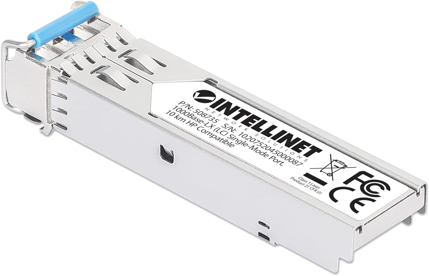 ماژول فرستنده و گیرنده فیبر نوری گیگابیتی Intellinet SFP 1000Base-LX (LC) پورت تک حالته، 10 کیلومتر، سازگار با HPE، نقره ای