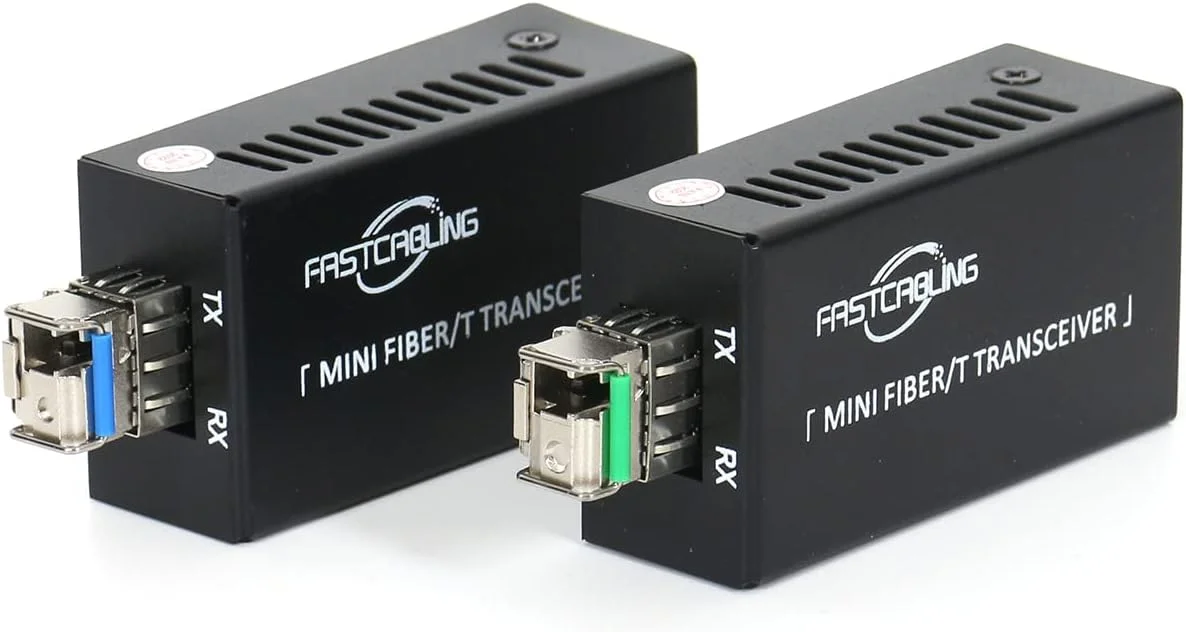 کیت مبدل فیبر گیگابیتی به اترنت، LC سینگل مود، تا 20 کیلومتر شبکه فیبر نوری، نقطه به نقطه، Plug & Play، کیت کامل، مبدل فشرده، ماژول های صنعتی SFP، آداپتورهای US/EU